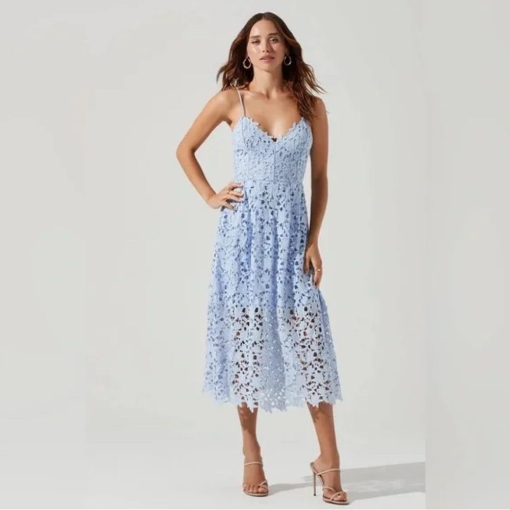 Astr Light Blue Lace Midi Dress